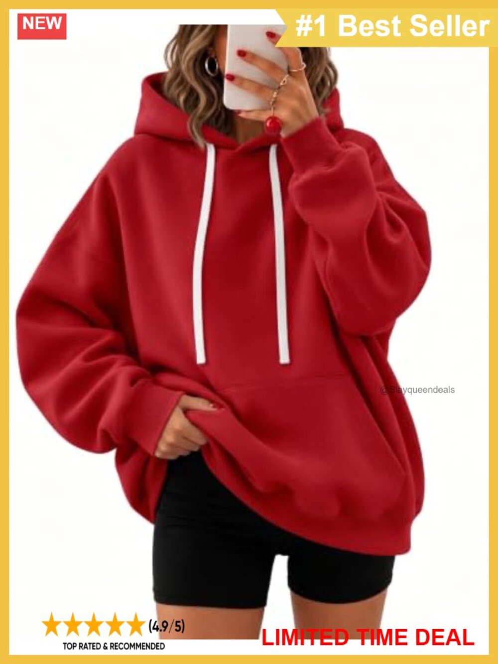 Oversized Fleece Hoodie Comfy Pullover Sweatshirt Kangaroo Pocket